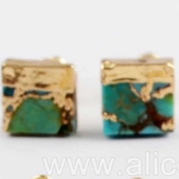 - Arizona Turquoise & 24kt Gold Dipped Handcrafted Earrings - Picture 2 of 4